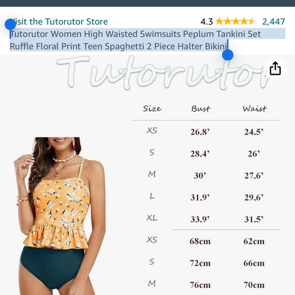 Tutorutor Women High Waisted Peplum Tankini Ruffle Floral Print  2 Piece Swimsui - Picture 3 of 3